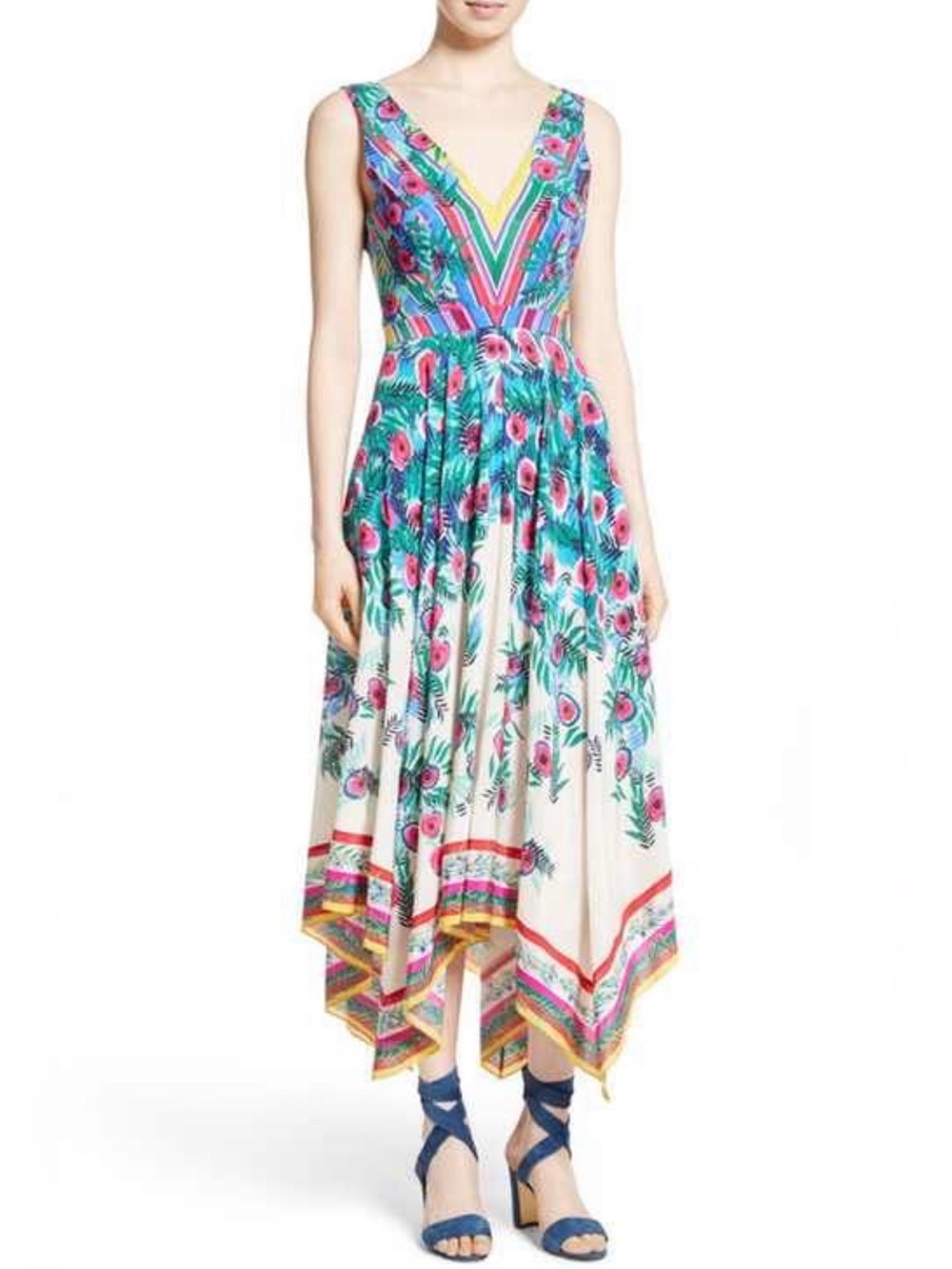 🌺 NWT! SALONI Multicolor Silk V‑Neck Asymmetrical Floral Zuri Dress - Picture 2 of 11